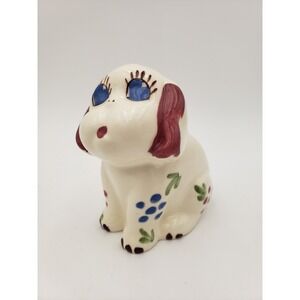Vtg Block Pottery Puppy Dog Planter Open Eyes Ceramic 1940s California Floral